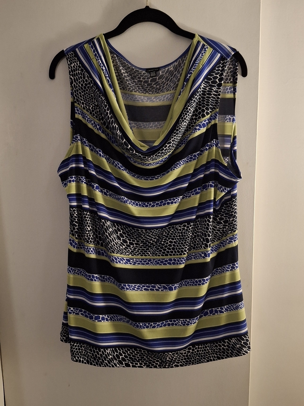 Rafaella Women's Draped Cowl Neck Striped Tank in Lime & Navy